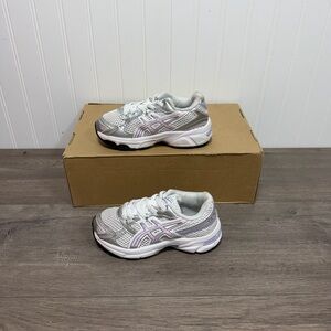 ASICS Kids White with Light Purple Accent Sneakers